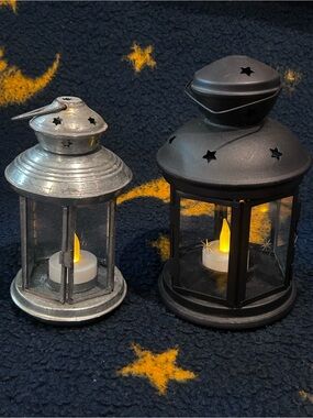Set of 2 Gothic Star Metal Lanterns for LED Flameless Mini Candles Whimsigoth